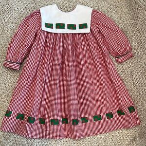 EUVC Peaches & Cream red gingham dress with ribbon detail & bib collar size 3t